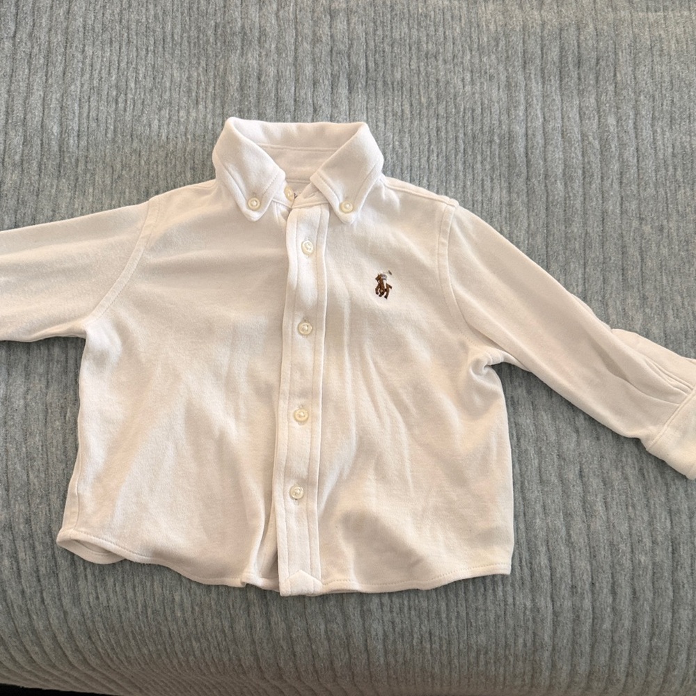 Ralph Lauren White Button-Down Knit Polo Shirt - Embroidered Pony